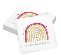 YeahBoom 40 servilletas de 33 x 33 cm, diseño de arcoíris, para comienzo del cole con texto en inglés "Schön Dass Du Da Bist", para decoración de mesa