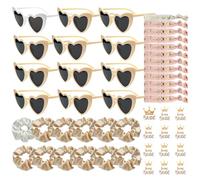 YeahBoom 48 Piezas Gafas Despedida de Soltera Bride Team Pulseras Pegatinas Set,12 Gafas de sol en forma de corazón,JGA Gafas de fiesta,12 Pulseras Bride Team,12 Pegatinas,Decoraciones de Boda