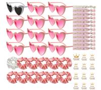 YeahBoom 48 Piezas Gafas Despedida de Soltera Bride Team Pulseras Pegatinas Set,12 Gafas de sol en forma de corazón,JGA Gafas de fiesta,12 Pulseras Bride Team,12 Pegatinas,Decoraciones de Boda