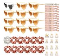 YeahBoom 48 Piezas Gafas Despedida de Soltera Bride Team Pulseras Pegatinas Set,12 Gafas de sol en forma de corazón,JGA Gafas de fiesta,12 Pulseras Bride Team,12 Pegatinas,Decoraciones de Boda