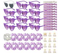 YeahBoom 48 Piezas Gafas Despedida de Soltera Bride Team Pulseras Pegatinas Set,12 Gafas de sol en forma de corazón,JGA Gafas de fiesta,12 Pulseras Bride Team,12 Pegatinas,Decoraciones de Boda