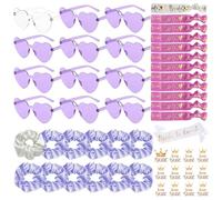 YeahBoom 49 Piezas Gafas Despedida de Soltera Bride Team Pulseras Pegatinas Set,12 Gafas de sol en forma de corazón,JGA Gafas de fiesta,12 Pulseras Bride Team,12 Pegatinas,Decoraciones de Boda