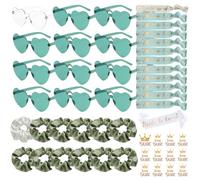YeahBoom 49 Piezas Gafas Despedida de Soltera Bride Team Pulseras Pegatinas Set,12 Gafas de sol en forma de corazón,JGA Gafas de fiesta,12 Pulseras Bride Team,12 Pegatinas,Decoraciones de Boda