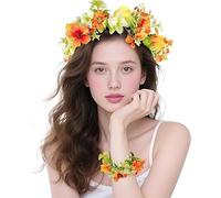 YeahBoom Corona de Flores Mujer,Flor Corona Diadema Con Pulsera,Diadema de Flores Para Dama de Hono,para Fiesta Festival Playa Travle Nupcial Boda
