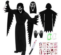 YeahBoom Halloween Scream Costume, Disfraz de fantasma de Screaming para Adultos, con Bata, Máscara de Calavera, Cinturón, Cuchillo, para Carnaval, Halloween,Fiesta,Cosplay (M)