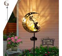YeahBoom Luces Solares de Luna para Jardín con Gato, Lámpara Solar de Vidrio Multicolor para Exterior, Balcón, Patio y Terraza, Decoración Romántica Impermeable IP55