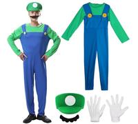 YeahBoom Mario Kostüm Luigi Kostüm Set,Luigi Kostü,3 Stück Bros Cosplay Kostüm,Damen Herren Jungen Madchen Outfit für Weihnachten Karneval Faschingskostüme