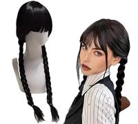 YeahBoom Peluca de Miércoles Addams para Niños Mujeres, Disfraz de Miércoles Addams Infantil con Trenza de Poni, Mercancía de Peluca de Miércoles, para Fiesta de Miércoles Carnaval Halloween Cosplay..