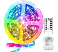 YeahBoom Tira LED 5M,Luces Led Habitacion con 8 Modos,Luz Led Adhesiva con Temporizador Mando a Distancia,Funciona con Pilas,LED para Habitación,Sala,Cocina,Dormitorio,Bar,Fiesta