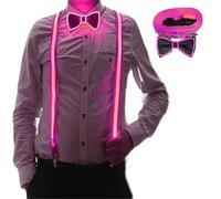 YeahBoom Tirantes y Pajarita LED Luminosos para Hombre,Tirantes LED Luminosos, para Festival de Música,Fiesta de Disfraces de Halloween,Navidad,Neon Light Up Dark Party Supplies for Party Deco