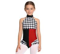 YEAHDOR Body Maillot de Danza Ballet Gimnasia para Niña Maillot de Bailarina Disfraz de Payaso de Circo con Brillantes y Estampado de Cuadros para Fiesta Carnaval borgoña 11-12 años