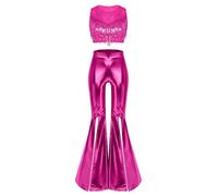 YEAHDOR Conjunto Disco Para Mujer De Los Años 70 Ropa Conciertos Country Metálico Brillante Trajes Carnaval Rosa oscuro M