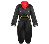 YEAHDOR Disfraz de Príncipe Medieval Niños Encantador con Chaqueta Esmoquin y Pantalones Bombachos Disfraces de Cuentos de Hadas Infantiles 5-14 Años Negro 13-14 años