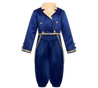 YEAHDOR Disfraz de Príncipe Medieval Niños Encantador con Chaqueta Esmoquin y Pantalones Bombachos Disfraces de Cuentos de Hadas Infantiles 5-14 Años Azul marino 13-14 años