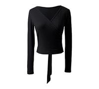 YEAHDOR Mujer Chaqueta Deportivo para Danza Ballet Crop Top de Punto Ropa de Danza Bolero de Ballet Cárdigan Ropa de Práctica Fitness Ejercicio de Cuerpo Deporte Negro XL
