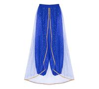 YEAHDOR Pantalones Bombachos de Danza del Vientre para Mujer Pantalones Ancho Pierna con Gasa Falda Lentejuelas Brillantes Disfraz Bailarina India Fiesta S-XXL Azul L