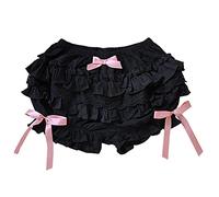YEAHDOR Pantalones Cortos de Seguridad Bloomers para Chicas Mujer Vintage Lolita Shorts Lencería Sexy Boxer Bragas con Adornos de Encaje y Volantes A Negro A L