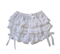 YEAHDOR Pantalones Cortos de Seguridad Bloomers para Chicas Mujer Vintage Lolita Shorts Lencería Sexy Boxer Bragas con Adornos de Encaje y Volantes A Blanco A S