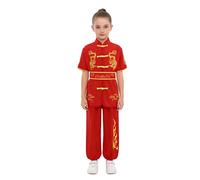 YEAHDOR Traje Chino Niños Uniforme de Kungfú Disfraz Tradicional Artes Marciales con Bordado de Dragón Traje de Tai Chi Ala Chun Qi Gong Wushu Rojo 8-9 años