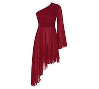 YEAHDOR Vestido de Baile con un Hombro para Mujer Vestido de Danza Lírica con Asimétrico Falda Vestido de Gasa Alabana Disfraz Bailarina S-XXL borgoña L