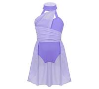 YEAHDOR Vestido de Danza Ballet para Niña Chica Maillot Gimnacia con Falda Asimétrico de Gasa Vestido de Danza Lírica Traje de Danza Contemporánea A Morado 10 años