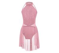 YEAHDOR Vestido de Danza Ballet para Niña Chica Sin Mangas Encaje Floral Maillot Gimnacia con Falda Asimétrico de Gasa Vestido de Danza Lírica Traje de Danza Contemporánea A Desnudo 11-12 años