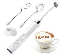 YEAHTOP Espumador de Leche Eléctrico de Mano Moderno con 3 Velocidades, Incluye 3 Cabezales, Mini Batidora Blanca Recargable Para Espumar Café, Batir Huevos y Mezclar