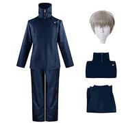 YEAJION Disfraz de Inumaki Toge con Peluca Anime Jujutsu Kaisen Uniforme Escolar Negro/Azul Toge Inumaki Cosplay Conjunto Completo Navidad Halloween Carnaval Fiesta Traje para Adultos