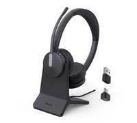 Yealink BH70 con soporte Auriculares inalámbricos Bluetooth con micrófono para el trabajo, hasta 35 h de tiempo de conversación, certificación Teams, carga rápida ≤ 90 min, adaptador USB-C/A no