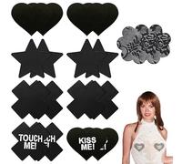 YEAMLTE Cubre Pezones Invisible, 9 Pares Pezoneras Adhesivas, Tapa Pezones Mujer, Cubre Pezones Desechables, Pezoneras Almohadillas, Corazón, Estrella, Flor, Cruz para Niñas y Mujeres (B)