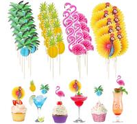 YEAMLTE Verano Cocktail Fruta Decoraciones, 100 PCS Decoración de Cocteles, Cocktail Decoraciones con Flamenco 3D, Piña, Pavo Real y Cocotero para Fiestas en la Playa y Cumpleaños de Verano
