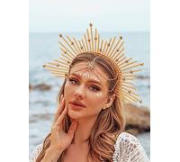 Yean Diadema de corona de Mary con halo de estrella, diadema con cierre de cremallera, corona de halo de diosa para cosplay, fiesta de disfraces de Halloween (A)