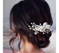 Yean Peineta de novia de hoja de plata perla nupcial postizos de diamantes de imitación accesorios para el pelo para novia y dama