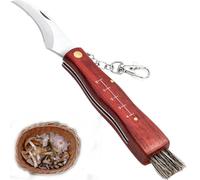YEAPEAK Cuchillo Hongos Con Cepillo | Cuchillo Recoger Setas Con Regla, Navaja Para Setas, Navaja Para Setas Con Grabado, Cuchillo Bolsillo Para Setas Acero Inoxidable, Con Llavero, Largo 21cm