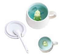 YEAPEAK Taza De Regalo De Dinosaurio 3D, Cerámica, 350ml - Taza De Café Para Té Con Cuchara, Diseño De Animales Dino/Vaca