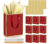 Yeaqee Paquete de 10 bolsas de regalo de papel metálico con asas y bolsas de papel de seda para regalos de agradecimiento para bodas, despedidas de soltera, padrinos de boda, 5 sentidos, bolsas de