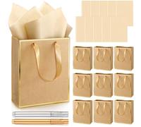 Yeaqee Paquete de 10 bolsas de regalo de papel metálico con asas y bolsas de papel de seda para regalos de agradecimiento para bodas, despedidas de soltera, padrinos de boda, 5 sentidos, bolsas de