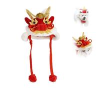 Year of Dragon Dog Cat Hat, Dance Lion Pet Costume, Cute Dragon Cosplay Hat for Small Dogs Cats, Pet Costume Hat, Chinese Lion Pets Hat (Large,Red)