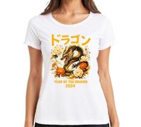 Year of the Dragon 2024 Japanese Japan Y2K - Camiseta para mujer, Blanco, S