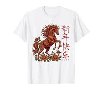 Year of The Horse 2026 Chinese New Year Copper Floral Art Camiseta