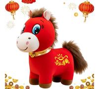 Year of The Horse 2026 Plush, Cute Chinese New Year Zodiac Horse Mascot with Red & Gold Embroidery, Lucky Lunar New Years Gift Ornament for Home, Car, Tabletop Decor (Smiley Face)