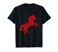 Year of The Horse Chinese Paper Cut Floral Red Camiseta