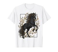 Year of The Horse Chinese Zodiac Black Stallion Floral Art Camiseta