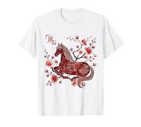 Year of The Horse Chinese Zodiac Resting Red Floral Kanji Camiseta