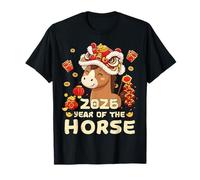 Year of The Horse Chinese Zodiac Symbol Floral Red Sakura Ar Camiseta