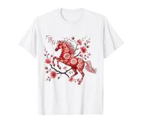 Year of The Horse Chinese Zodiac Symbol Floral Red Sakura Camiseta