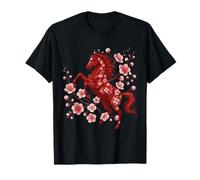 Year of The Horse Red Floral Cherry Blossom Sakura Girls Camiseta