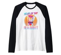 Year of The Rabbit Retro Vintage 80s Funny Bunny Lover Camiseta Manga Raglan