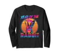 Year of The Rabbit Retro Vintage 80s Funny Bunny Lover Manga Larga