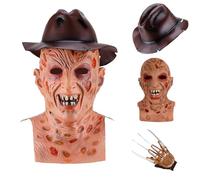 Yearsahrk Freddy Krüger - Máscara para disfraz de cowboy, guante de terror, zombie, máscara de carnaval, Halloween, cosplay, accesorios de látex (máscara de horror)